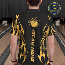 Load image into Gallery viewer, Custom Gold Tribal Flame Men Bowling Polo Shirt, Bowling Tournament Shirt IPHW11286