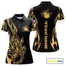 Load image into Gallery viewer, Custom Gold Tribal Flame Women Bowling Polo Shirt, Bowling Tournament Shirt IPHW11286