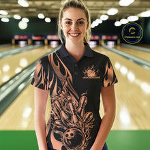 Load image into Gallery viewer, Custom Rose Gold Tribal Flame Women Bowling Polo Shirt, Bowling Tournament Shirt IPHW11288