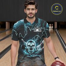 Load image into Gallery viewer, Custom Blue Thunder Lightning Skull Bowling Polo Team Shirts For Men, Halloween Outfit IPHW9497