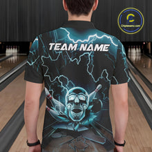 Load image into Gallery viewer, Custom Blue Thunder Lightning Skull Bowling Polo Team Shirts For Men, Halloween Outfit IPHW9497