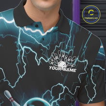 Load image into Gallery viewer, Custom Blue Thunder Lightning Skull Bowling Polo Team Shirts For Men, Halloween Outfit IPHW9497