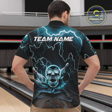 Load image into Gallery viewer, Custom Blue Thunder Lightning Skull Bowling Quarter-Zip Team Shirts For Men, Halloween Outfit IPHW9497