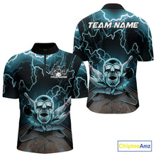 Load image into Gallery viewer, Custom Blue Thunder Lightning Skull Bowling Quarter-Zip Team Shirts For Men, Halloween Outfit IPHW9497