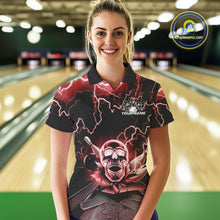 Load image into Gallery viewer, Custom Red Thunder Lightning Skull Bowling Polo Team Shirts For Women, Halloween Outfit IPHW9498