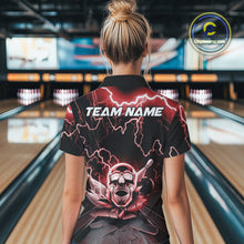 Load image into Gallery viewer, Custom Red Thunder Lightning Skull Bowling Polo Team Shirts For Women, Halloween Outfit IPHW9498