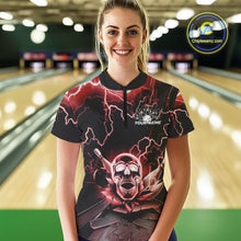 Load image into Gallery viewer, Custom Red Thunder Lightning Skull Bowling Quarter-Zip Shirt For Women, Halloween Outfit IPHW9498