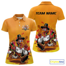 Load image into Gallery viewer, Custom Funny Thanksgiving Turkey Bowling Women Polo Shirts, Thanksgiving Bowler Outfit IPHW9724