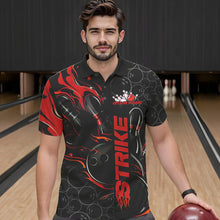 Load image into Gallery viewer, Custom Black And Red Flame Strike Bowling Team Polo Shirts For Men, Strike Bowling Jerseys IPHW8610