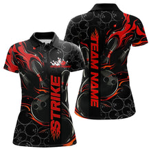 Load image into Gallery viewer, Custom Black And Red Flame Strike Bowling Team Polo Shirt For Women, Strike Bowling Jerseys IPHW8610