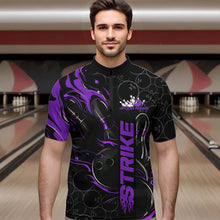 Load image into Gallery viewer, Custom Black And Purple Flame Strike Bowling Team Quarter-Zip Shirts For Men, Strike Bowling Jerseys IPHW8612