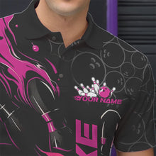Load image into Gallery viewer, Custom Black And Pink Flame Strike Bowling Team Polo Shirts For Men, Strike Bowling Jerseys IPHW8613