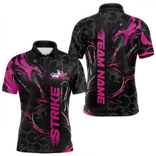 Load image into Gallery viewer, Custom Black And Pink Flame Strike Bowling Team Polo Shirts For Men, Strike Bowling Jerseys IPHW8613