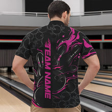 Load image into Gallery viewer, Custom Black And Pink Flame Strike Bowling Team Quarter-Zip Shirts For Men, Strike Bowling Jerseys IPHW8613