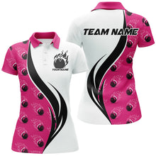 Load image into Gallery viewer, Custom Flame Bowling Polo Shirts For Women, Bowling Team Uniforms With Name | Pink IPHW6975