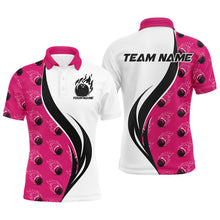Load image into Gallery viewer, Custom Flame Bowling Polo Shirts For Men, Bowling Team Uniforms With Name | Pink IPHW6975