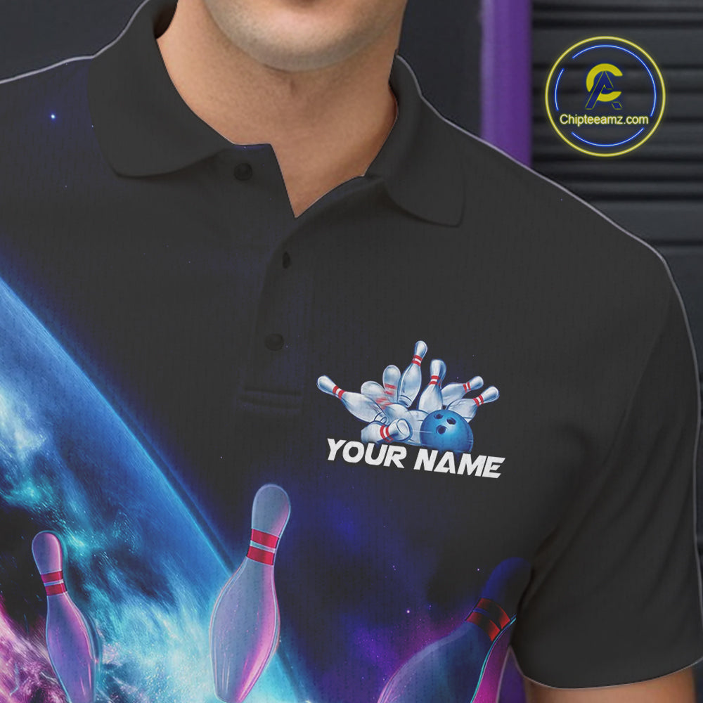 Custom Galaxy Bowling Men Polo Shirts, Holographic Bowling Jersey Bowling League Shirt IPHW9501