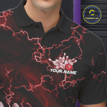 Load image into Gallery viewer, Custom Red Thunder Lightning Men Bowling Polo Team Shirts, Bowling Jerseys IPHW9505
