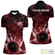Load image into Gallery viewer, Custom Red Thunder Lightning Women Bowling Quarter-Zip Team Shirts, Bowling Jerseys IPHW9505