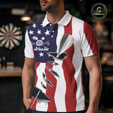 Load image into Gallery viewer, Custom Patriotic US Flag Silver Dart Steel Tip Dart Men Polo Shirt, Dart Team Jerseys IPHW9875