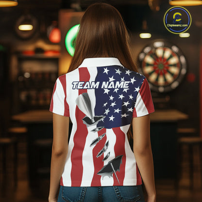Custom Patriotic US Flag Silver Dart Steel Tip Dart Women Polo Shirt, Dart Team Jerseys IPHW9875