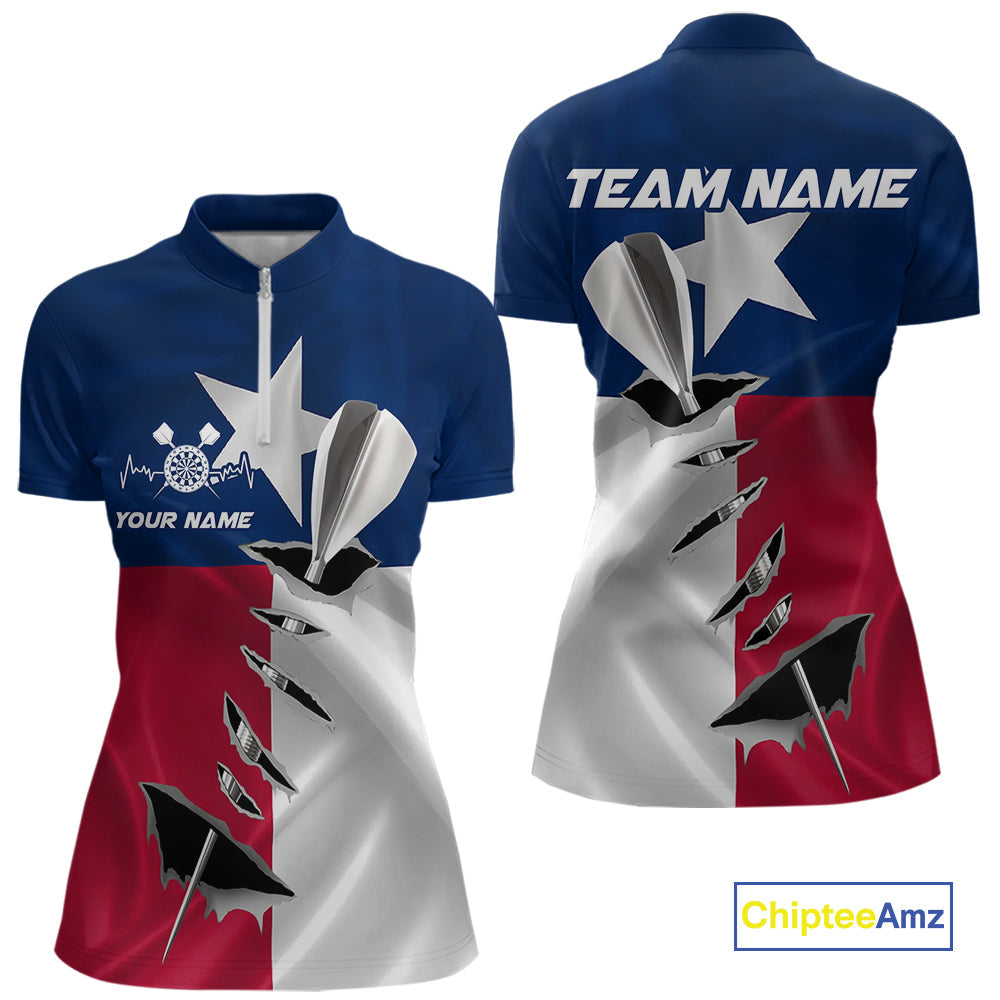 Custom Texas Flag Silver Dart Steel Tip Dart Women Quarter-Zip Shirt, Texas Dart Jerseys IPHW9876