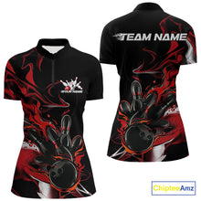 Load image into Gallery viewer, Custom Black And Red Camo Flame Bowling Team Women Quarter-Zip Shirts, Bowling Jerseys IPHW9877