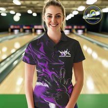Load image into Gallery viewer, Custom Black And Purple Camo Flame Bowling Team Polo Shirts For Women, Bowling Jerseys IPHW9879