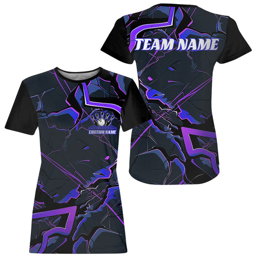 Blue And Purple Custom Bowling Team T-Shirts For Women, Bowling Tournament Outfits IPHW6469