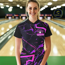 Load image into Gallery viewer, Pink And Purple Custom Bowling Team Shirts For Women, Bowling Tournament Outfits IPHW6470