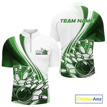 Load image into Gallery viewer, Custom White And Green Classic Retro Style Men Quarter-Zip Bowling Tournament Shirt IPHW11326