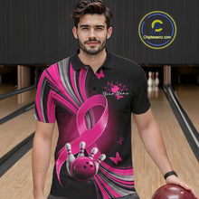 Load image into Gallery viewer, Custom Hope Pink Ribbon Butterfly Bowling Shirt For Men, Breast Cancer Bowling Shirt IPHW11330