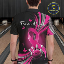 Load image into Gallery viewer, Custom Hope Pink Ribbon Butterfly Bowling Shirt For Men, Breast Cancer Bowling Shirt IPHW11330