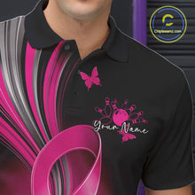 Load image into Gallery viewer, Custom Hope Pink Ribbon Butterfly Bowling Shirt For Men, Breast Cancer Bowling Shirt IPHW11330