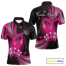 Load image into Gallery viewer, Custom Hope Pink Ribbon Butterfly Bowling Shirt For Men, Breast Cancer Bowling Shirt IPHW11330