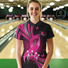 Load image into Gallery viewer, Custom Hope Pink Ribbon Butterfly Bowling Shirt For Women, Breast Cancer Bowling Shirt IPHW11330