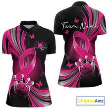 Load image into Gallery viewer, Custom Hope Pink Ribbon Butterfly Bowling Shirt For Women, Breast Cancer Bowling Shirt IPHW11330