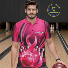 Load image into Gallery viewer, Custom Hope Pink Ribbon Breast Cancer Awareness Bowling Team Polo Shirt For Men IPHW11332