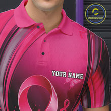 Load image into Gallery viewer, Custom Hope Pink Ribbon Breast Cancer Awareness Bowling Team Polo Shirt For Men IPHW11332