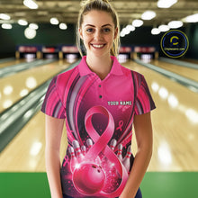 Load image into Gallery viewer, Custom Hope Pink Ribbon Breast Cancer Awareness Bowling Team Polo Shirt For Women IPHW11332