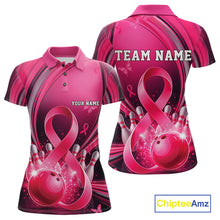 Load image into Gallery viewer, Custom Hope Pink Ribbon Breast Cancer Awareness Bowling Team Polo Shirt For Women IPHW11332