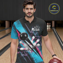 Load image into Gallery viewer, Custom Blue And Pink Synthwave Style Bowling Polo Shirts For Men, Team Bowling League Shirt IPHW9514