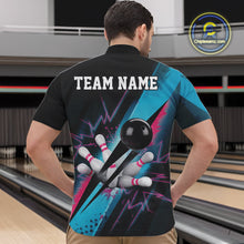 Load image into Gallery viewer, Custom Blue And Pink Synthwave Style Bowling Men Quarter-Zip Shirt, Team Bowling League Shirt IPHW9514