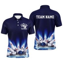 Load image into Gallery viewer, Navy Blue Custom Bowling Team Shirts For Men, Striking Bowling League Shirt Bowling Team Uniform IPHW7520