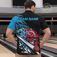 Load image into Gallery viewer, Custom Blue And Red Flame Skull Bowling Quarter-Zip Shirt For Men, Halloween Bowling Jersey IPHW9888
