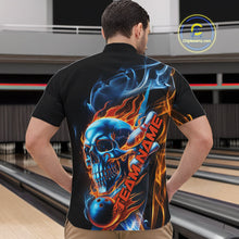 Load image into Gallery viewer, Custom Blue And Orange Fire Flame Strike Skull Bowling Men Quarter-Zip Shirt, Halloween Outfit IPHW9890