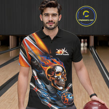 Load image into Gallery viewer, Custom Fire Flame Metal Skull Bowling Men Polo Shirt, Halloween Bowler Outfits IPHW9891