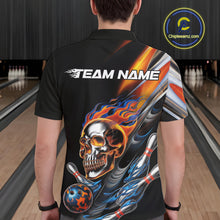 Load image into Gallery viewer, Custom Fire Flame Metal Skull Bowling Men Polo Shirt, Halloween Bowler Outfits IPHW9891