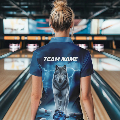 Blue Thunder Lightning Custom Wolf Bowling Womens Quarter-Zip Shirts, Bowling Team Shirt IPHW8424