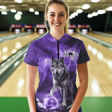 Load image into Gallery viewer, Purple Thunder Lightning Custom Wolf Bowling Womens Quarter-Zip Shirts, Bowling Team Shirt IPHW8426